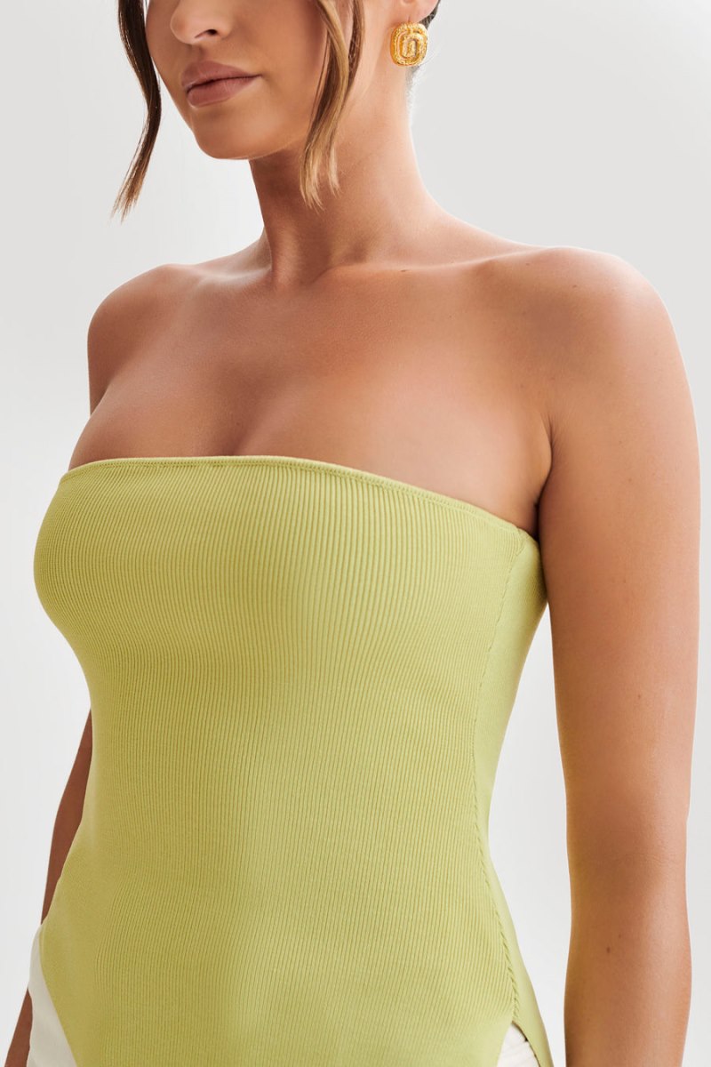 Meshiki Sidney Asymmetrical Strapless Knit Verde | XCJM2389