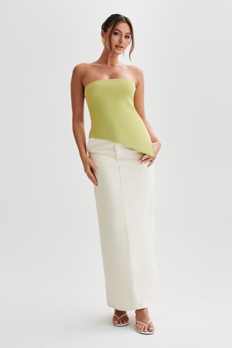 Meshiki Sidney Asymmetrical Strapless Knit Verde | XCJM2389