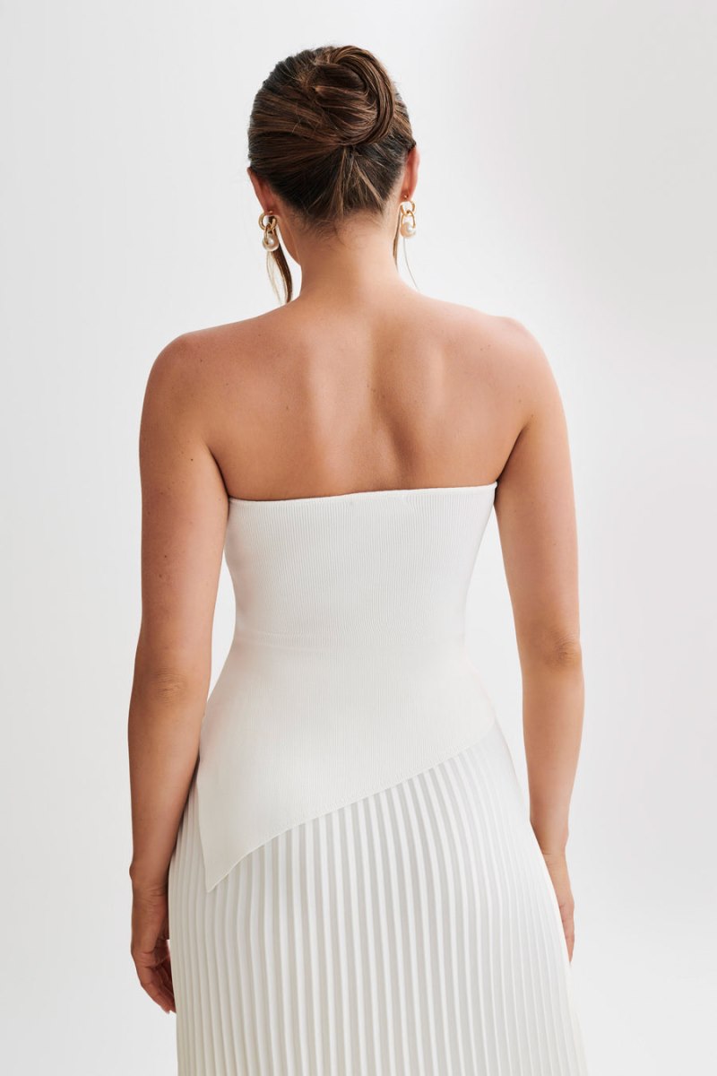 Meshiki Sidney Asymmetrical Strapless Knit Blancas | NOMC0563