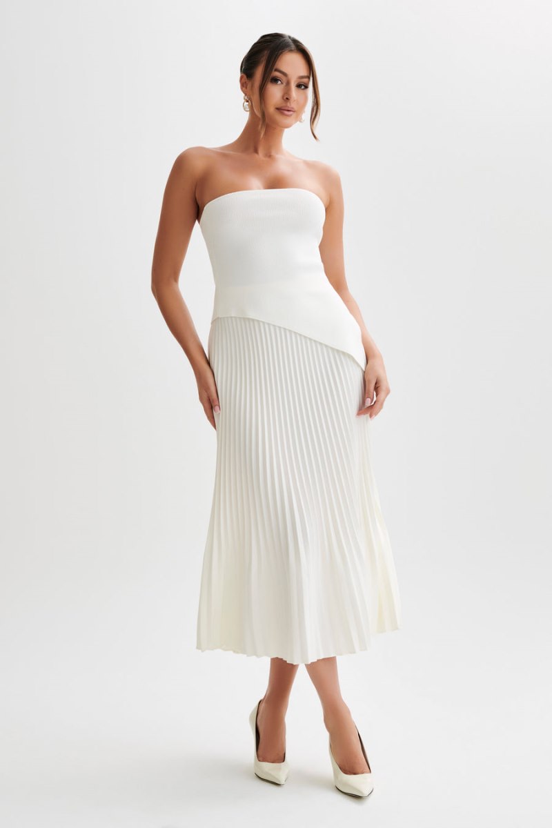 Meshiki Sidney Asymmetrical Strapless Knit Blancas | NOMC0563