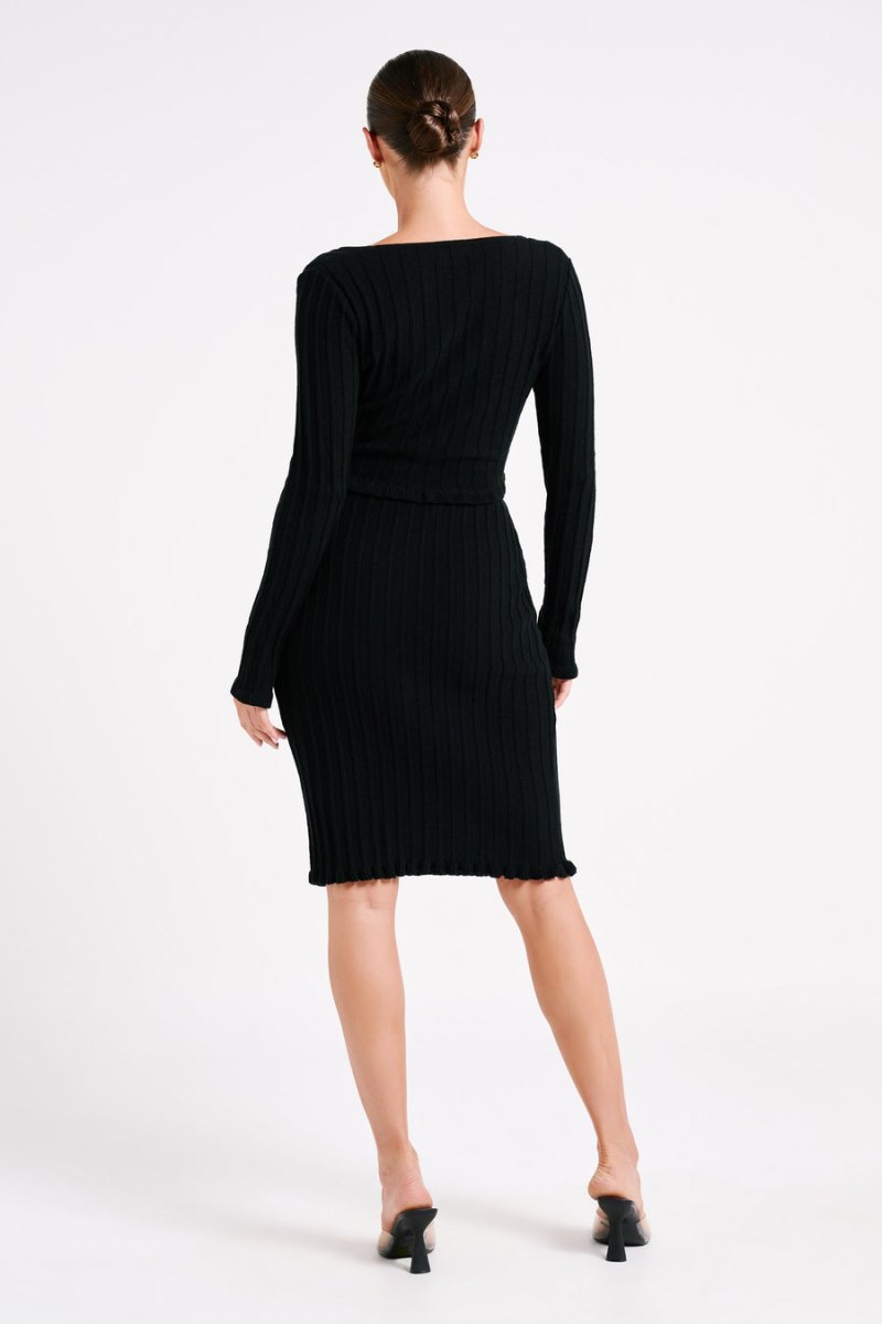 Meshiki Silvia Knit Midi Negras | OAAC5982