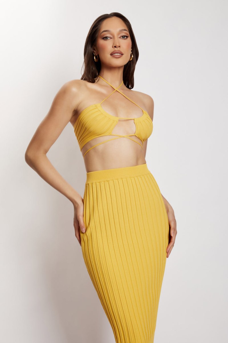 Meshiki Stacey Ruched Knit Halter Amarillo | VAMF4257