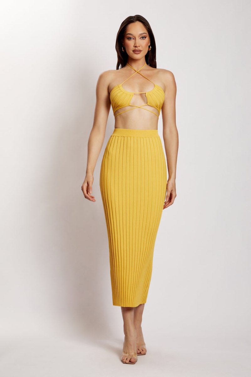 Meshiki Stacey Ruched Knit Halter Amarillo | VAMF4257