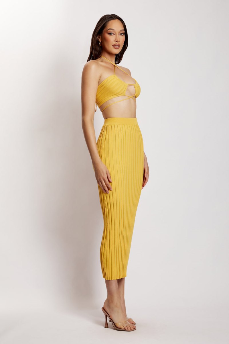 Meshiki Stacey Ruched Knit Halter Amarillo | VAMF4257