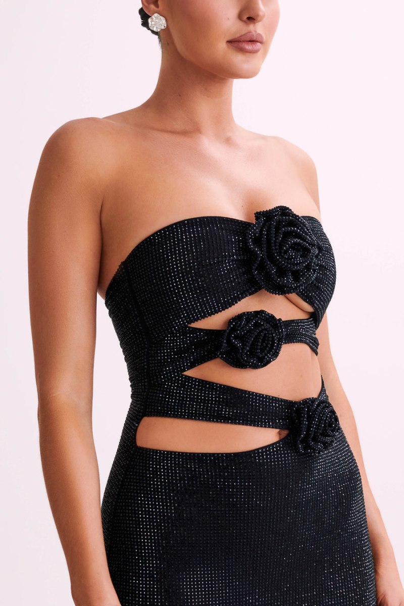 Meshiki Stassie Strapless Rose Diamante Negras | WPGS2357