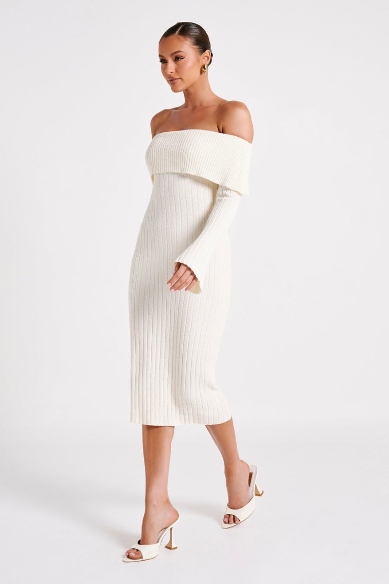 Meshiki Stefania Off Shoulder Knit Blancas | AELK1444