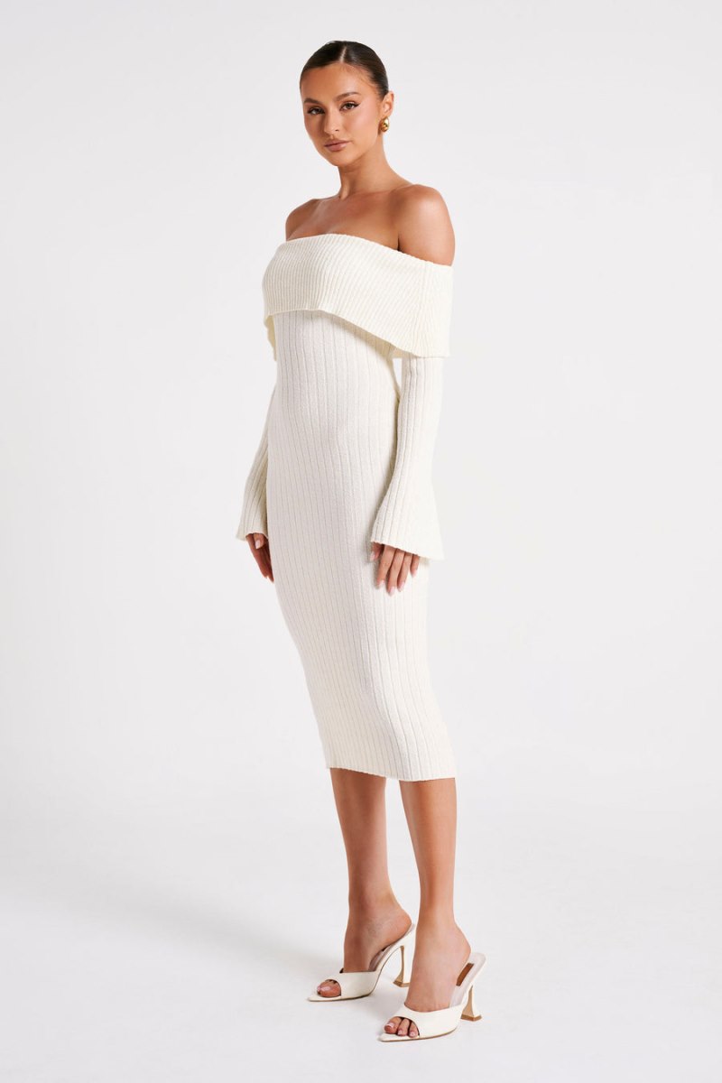 Meshiki Stefania Off Shoulder Knit Blancas | AELK1444