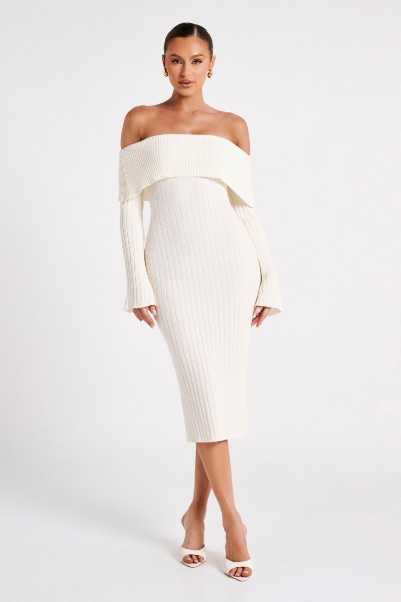 Meshiki Stefania Off Shoulder Knit Blancas | AELK1444