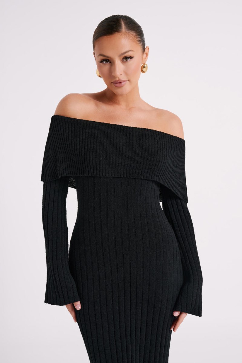 Meshiki Stefania Off Shoulder Knit Negras | VJTG4066