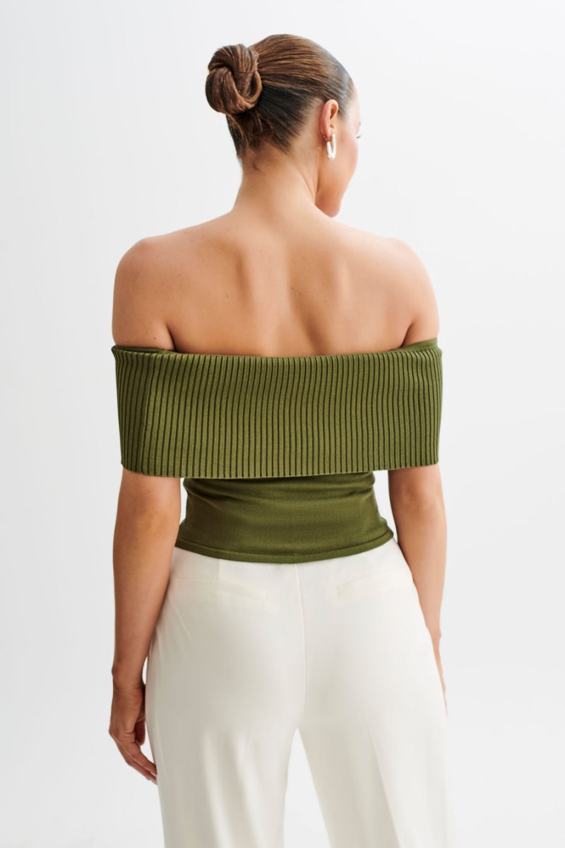 Meshiki Susanna Off Shoulder Knit Verde Oliva | OGFD5733