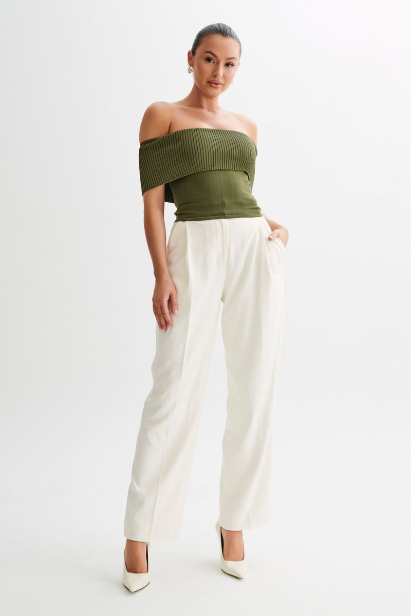 Meshiki Susanna Off Shoulder Knit Verde Oliva | OGFD5733