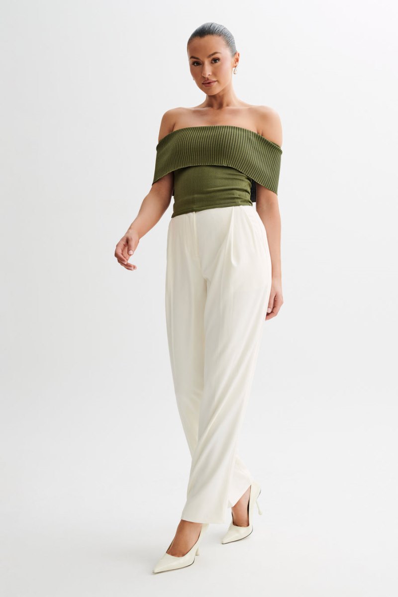 Meshiki Susanna Off Shoulder Knit Verde Oliva | OGFD5733