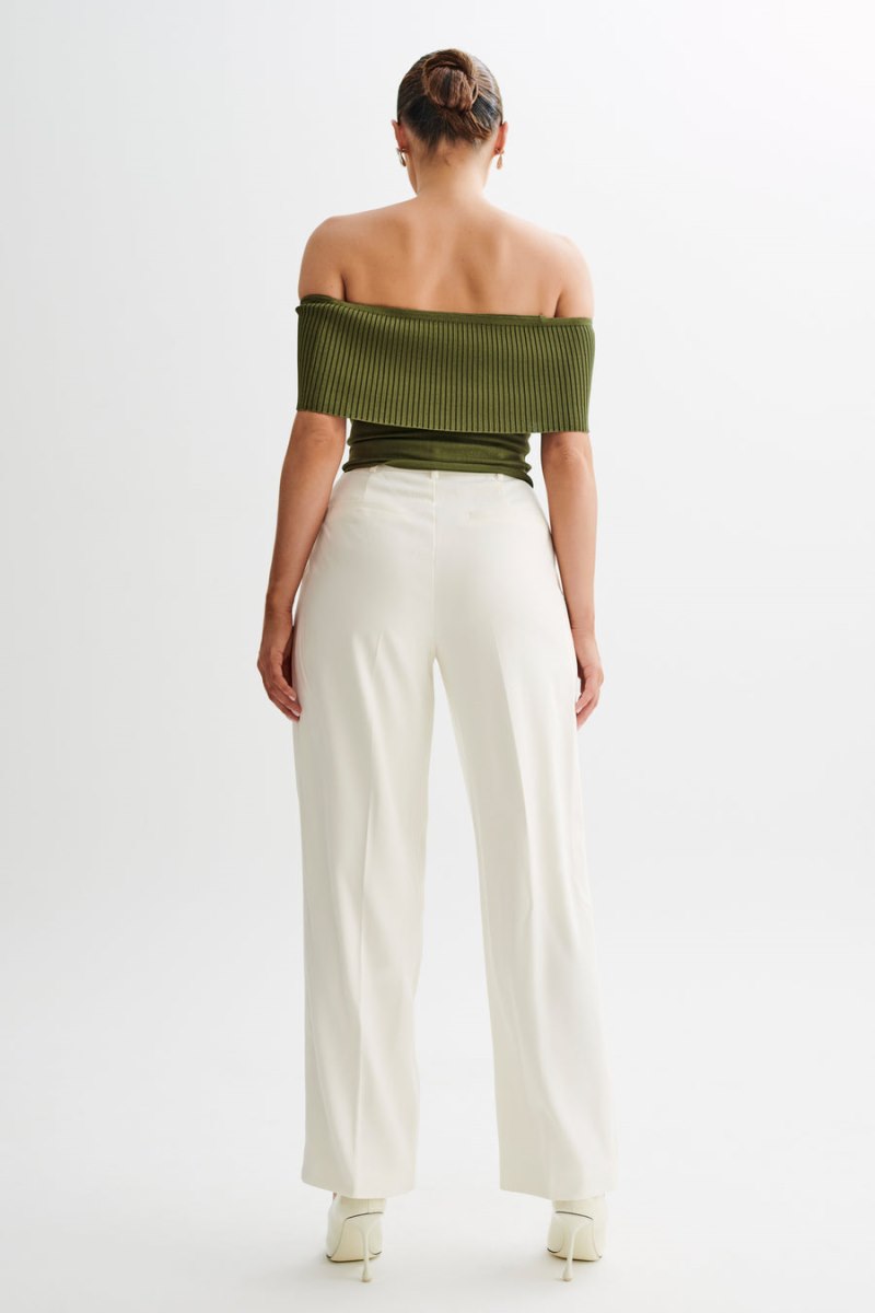 Meshiki Susanna Off Shoulder Knit Verde Oliva | OGFD5733