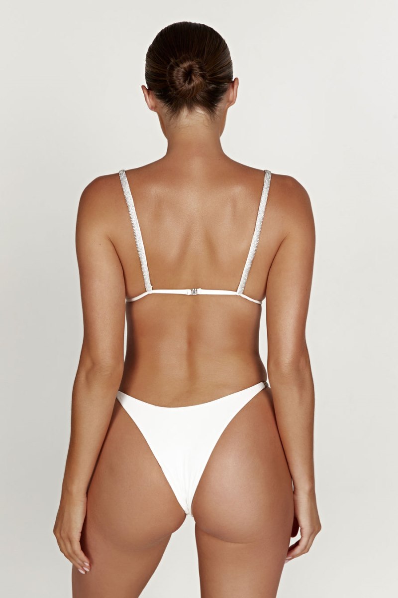 Meshiki Tatum Diamante Waist Recycled Bikini Bottom Blancas | GPXH8456