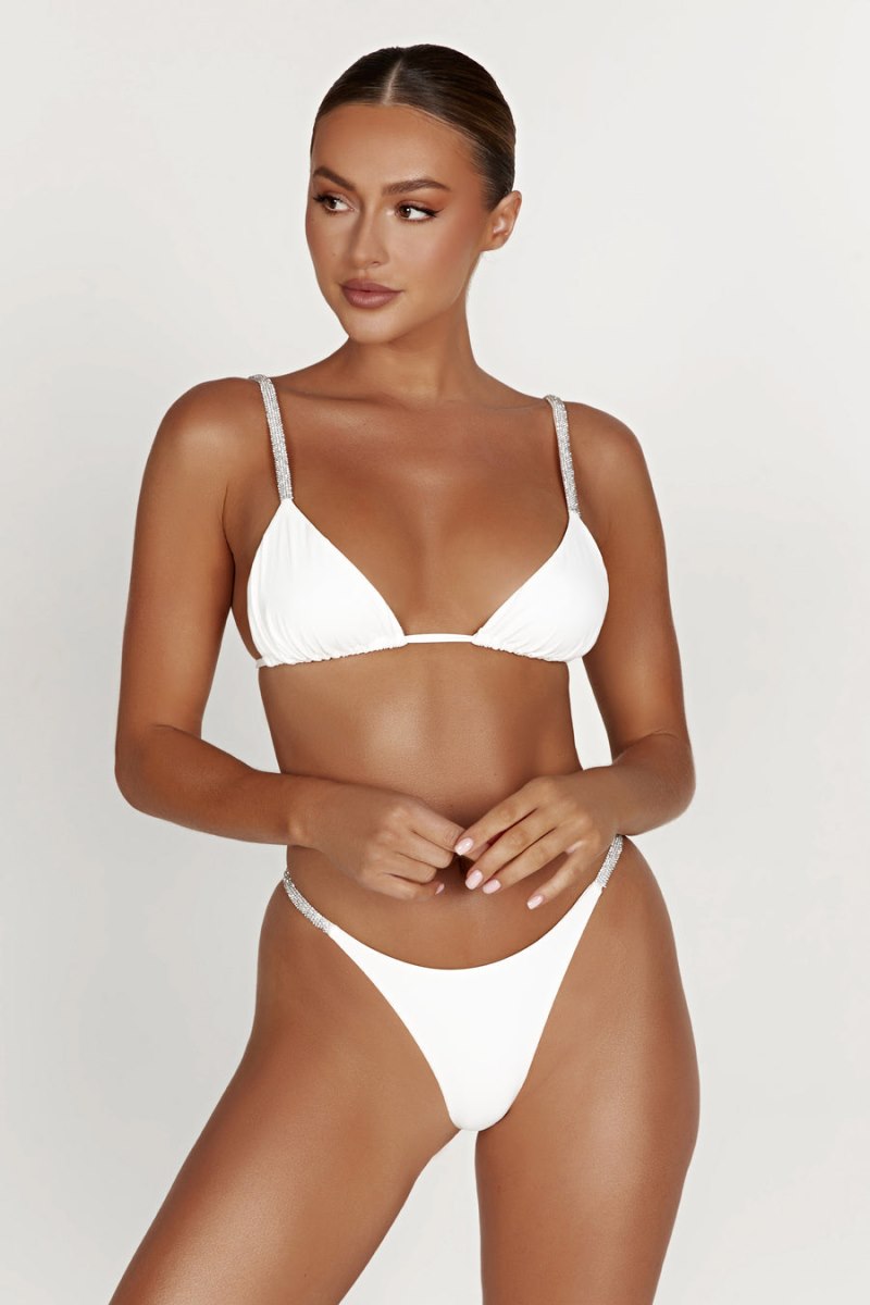 Meshiki Tatum Diamante Waist Recycled Bikini Bottom Blancas | GPXH8456