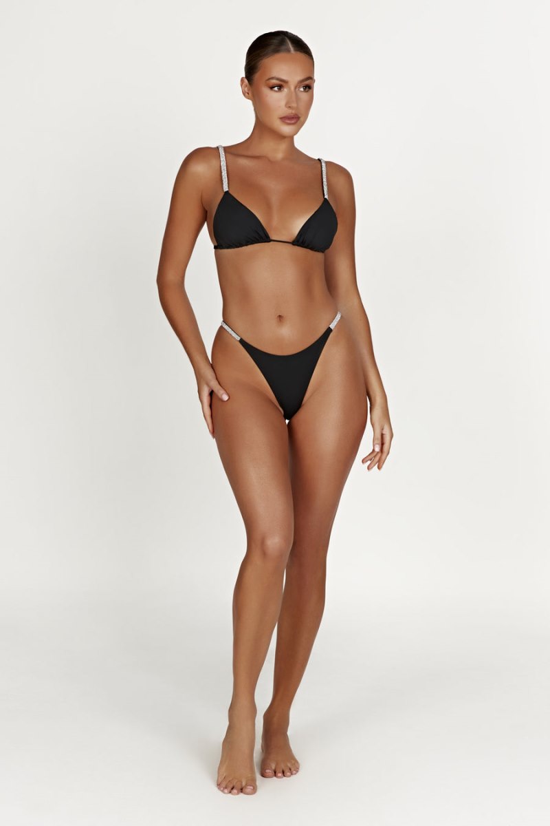 Meshiki Tatum Diamante Waist Recycled Bikini Bottom Negras | ZAHF4099