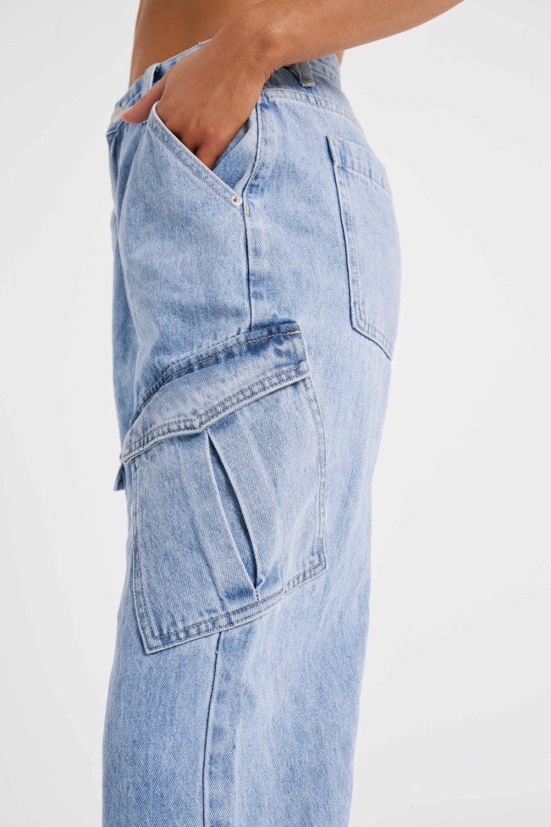 Meshiki Thelma Relaxed Denim Cargo Azules | XAPL1482