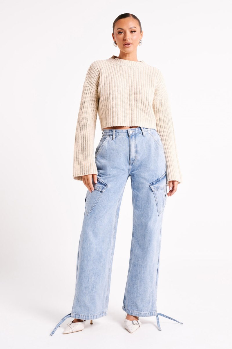 Meshiki Thelma Relaxed Denim Cargo Azules | XAPL1482