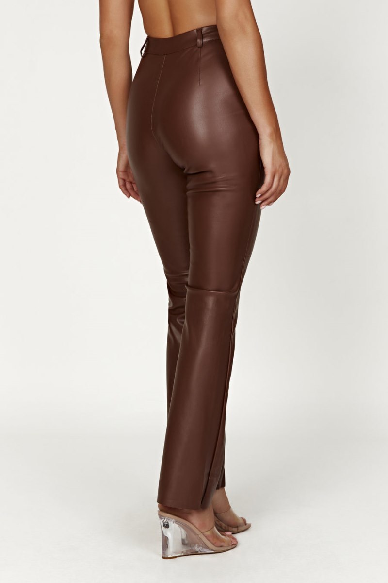 Meshiki Tyra Straight Leg Faux Leather Chocolate | LIET8456