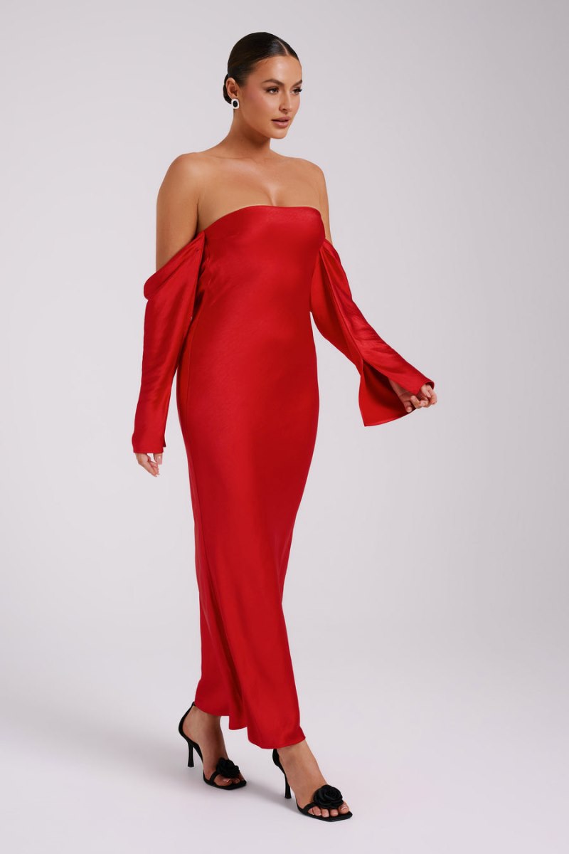 Meshiki Vee Off Shoulder Satin Rojas | AYOB5493