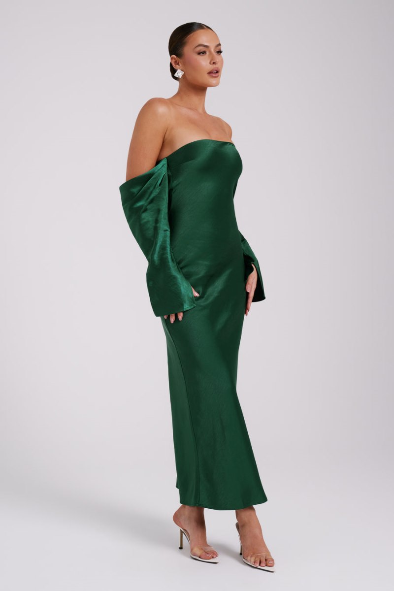 Meshiki Vee Off Shoulder Satin Verde | GLAV0000