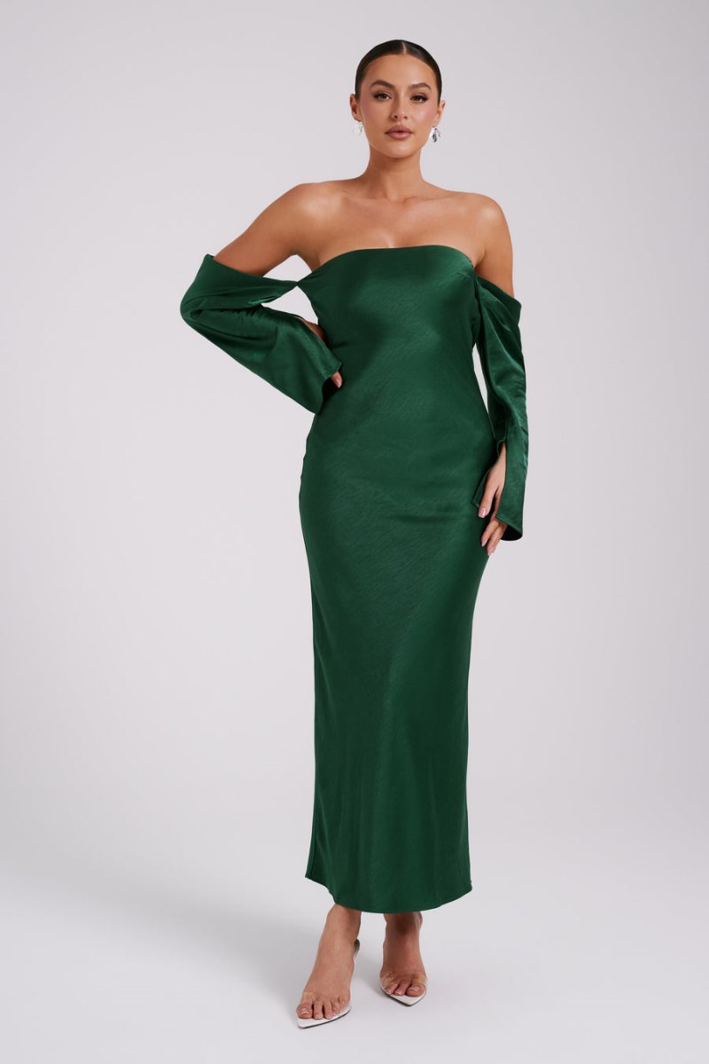 Meshiki Vee Off Shoulder Satin Verde | GLAV0000