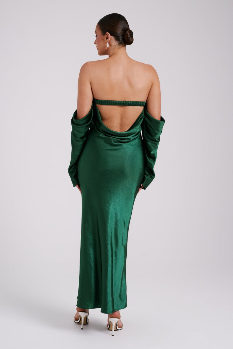 Meshiki Vee Off Shoulder Satin Verde | GLAV0000