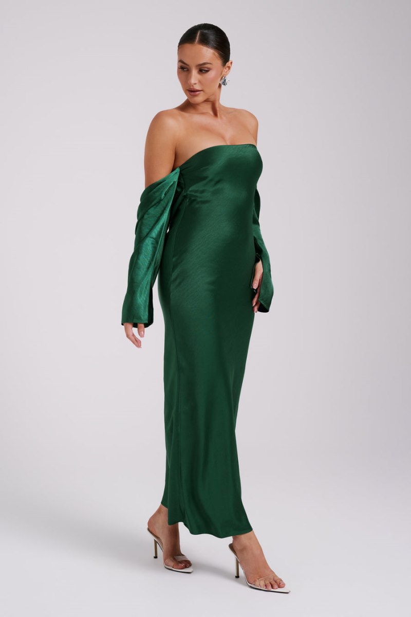 Meshiki Vee Off Shoulder Satin Verde | GLAV0000