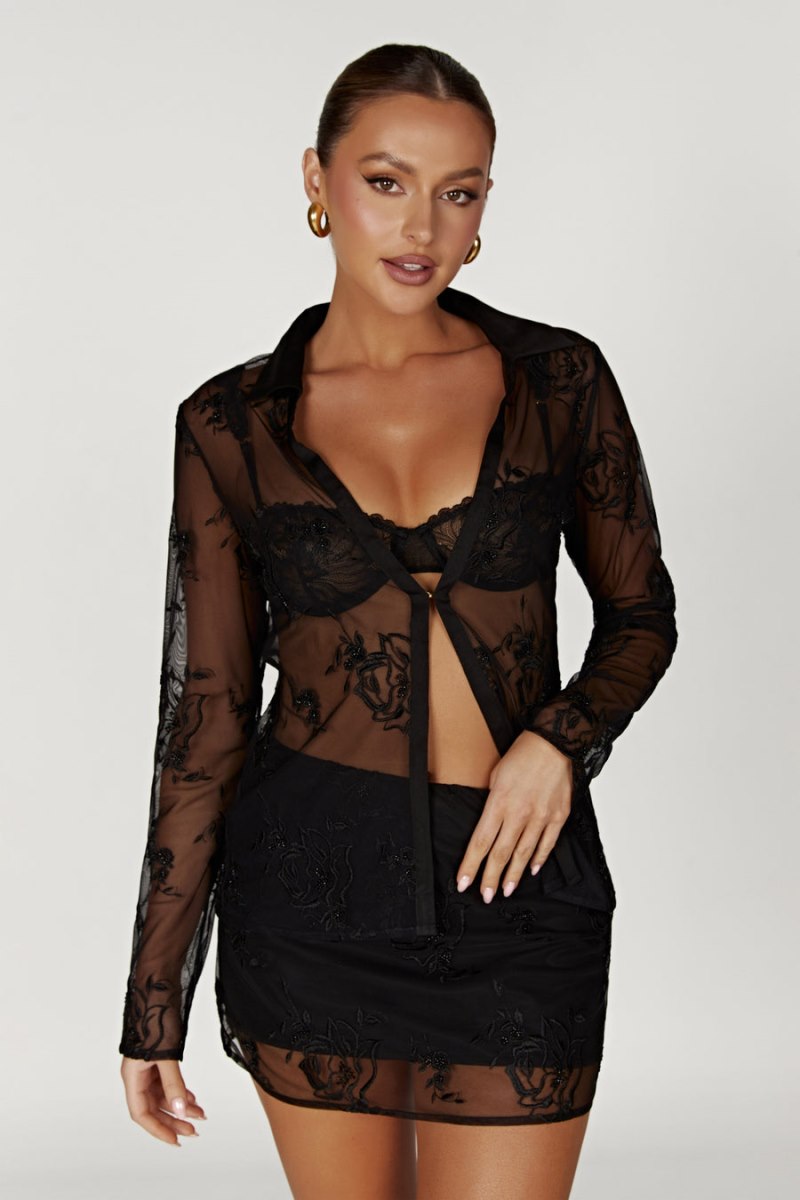 Meshiki Vivica Embroidered Mesh Mini Negras | BDVM4485