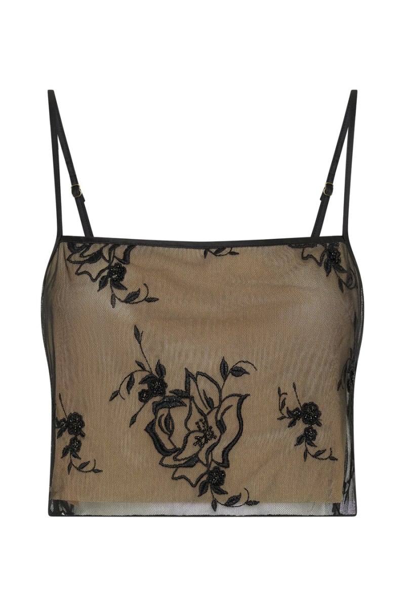 Meshiki Xena Embroidered Mesh Cami Negras | HVWU1415