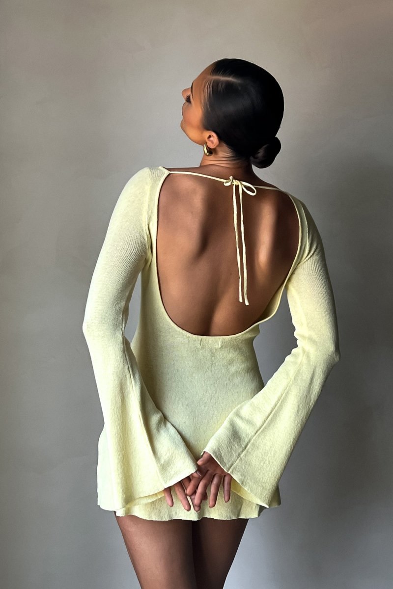 Meshiki Zahra Long Sleeve Open Back Knit Limón | YXZX8715