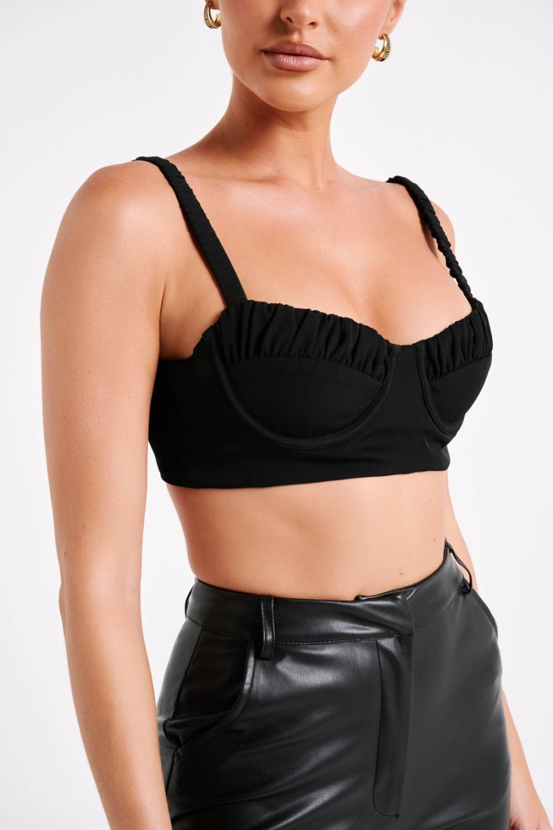 Meshiki Zaira Cupped Crepe Crop Negras | IQUQ2836