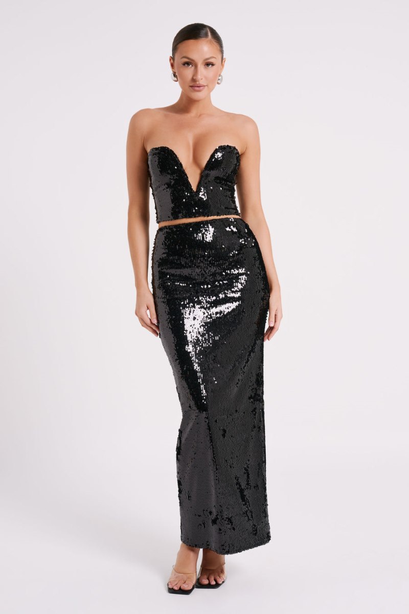 Meshiki Zariah Strapless Sequin V Negras | WMYN0020