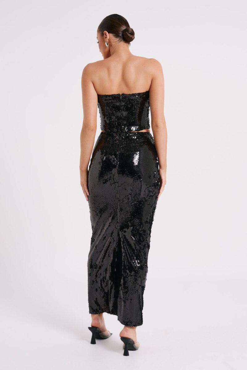 Meshiki Zariah Strapless Sequin V Negras | WMYN0020