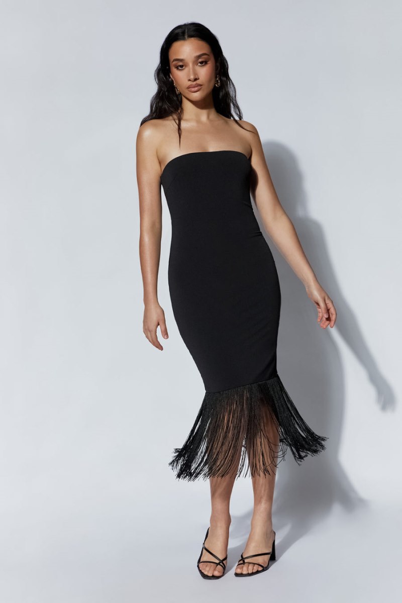 Meshiki Zarina Strapless Fringe Negras | QAAL1343